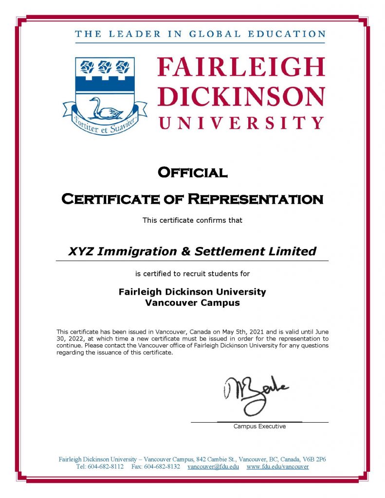 FDU Agent Certificate